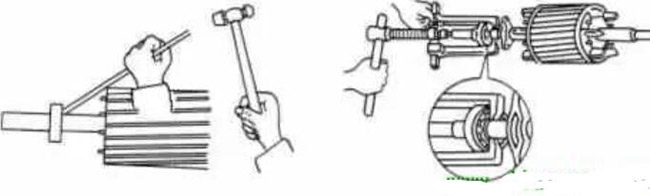 圖1-1-3使用拉拔器拆卸軸承。圖1-1-4取下軸承的絲錐